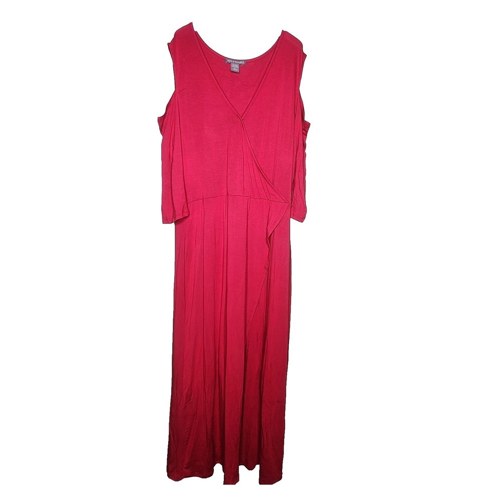 Kate & Mallory Maxi‎ Knit Dress Red Cold Shoulder Surplice V-Neck Casual Stretch